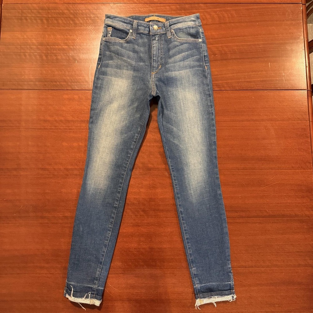 Joe's Jeans High Rise Skinny Nessa Denim Blue 26 Raw Hem Distressed Stretch